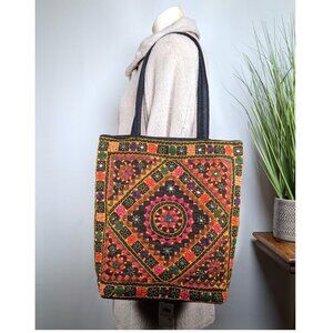 Vintage Indian Handmade Tote Shoulder Bag Mirror Work Embroidery Ethnic Boho